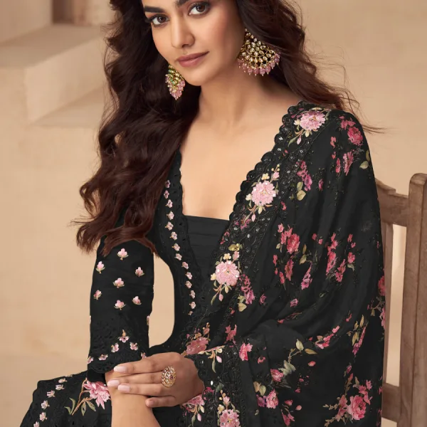 Black Chinon Pakistani Straight Suit for Women Summer Wear