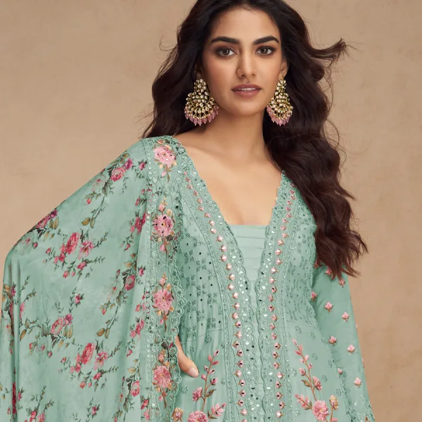 Baby Blue Chinon Pakistani Straight Suit for Women Summer