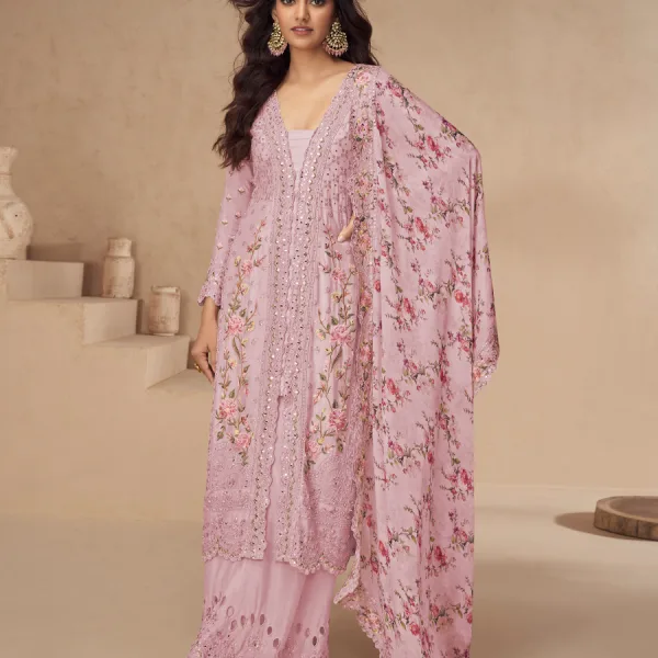 Pink Chinon Pakistani Straight Suit for Women Summer Wear
