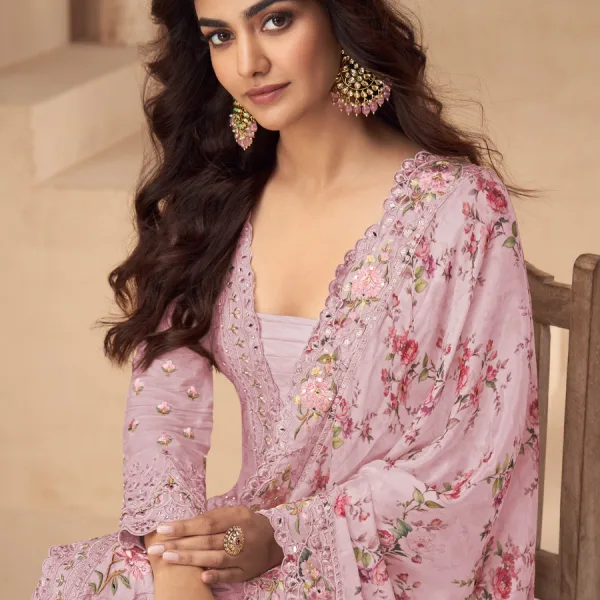 Pink Chinon Pakistani Straight Suit for Women Summer Wear