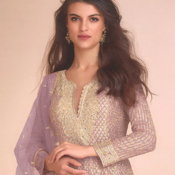 Pink Heavy Embroidered Georgette Peplum Suit for Women