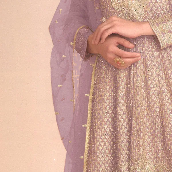 Pink Heavy Embroidered Georgette Peplum Suit for Women