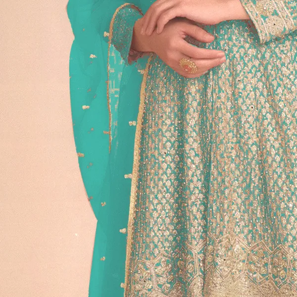 Sky Blue Heavy Embroidered Georgette Peplum Suit for Women