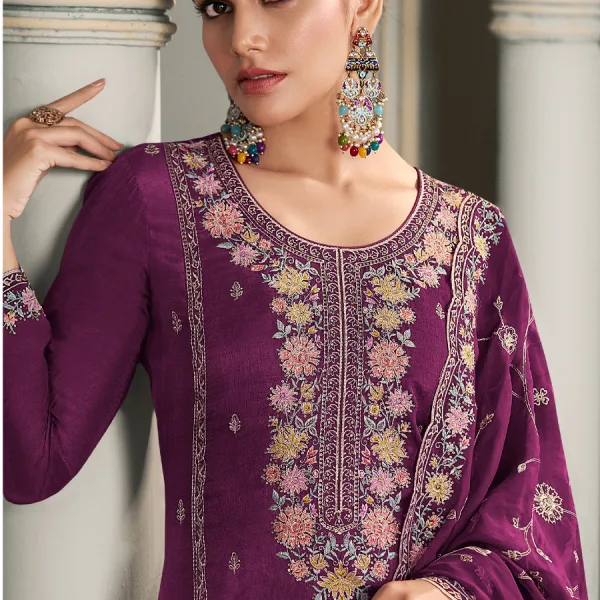 Magenta Munga Silk Straight Suit for Women Festive Wear