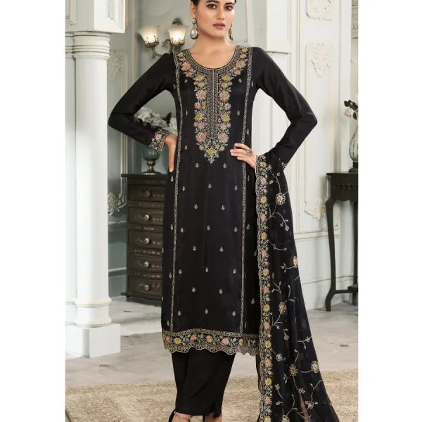 Black Munga Silk Straight Suit for Women Latest Design