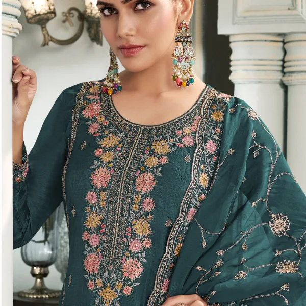 Green Munga Silk Straight Suit for Women Latest Collection