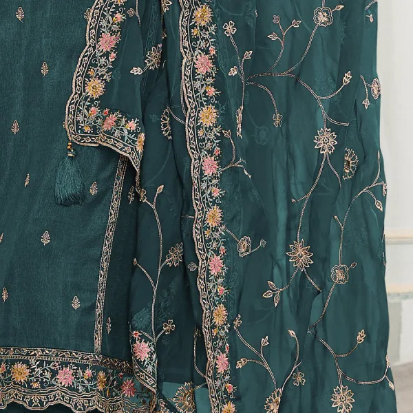 Green Munga Silk Straight Suit for Women Latest Collection