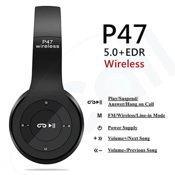 P47 Wireless Bluetooth Headphones | Deep Bass | Foldable Design | Built-in Mic | All-Day Comfort & Noise Isolation