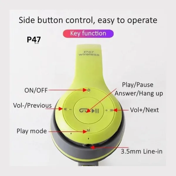 P47 Wireless Bluetooth Headphones | Deep Bass | Foldable Design | Built-in Mic | All-Day Comfort & Noise Isolation