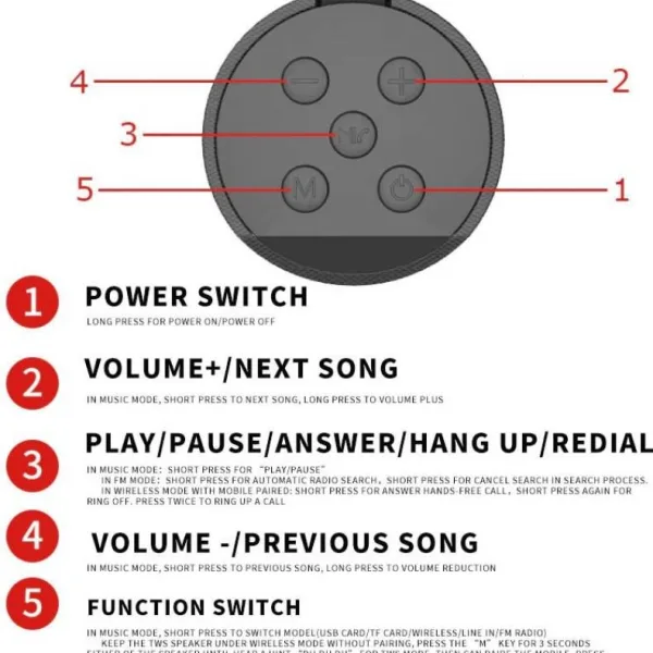 Rugged Wireless Bluetooth Speaker with 6000mAh Battery, AUX/USB/TF Support, and Durable Water-Resistant Design