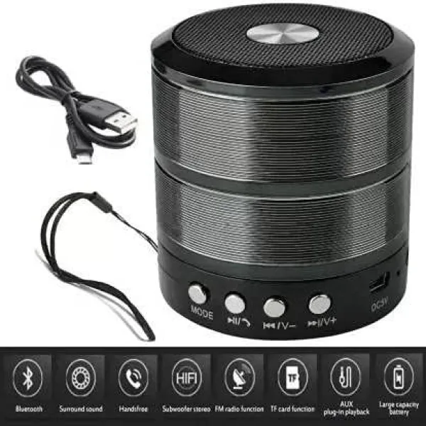 Multi-Function Portable Bluetooth Speaker with FM Radio, AUX, USB, TF Card Slot, & High Bass Sound – Compact & Travel-Friendly