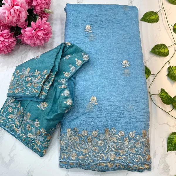 Sky Blue Candy Crush Silk Embroidery Saree with Rich Look
