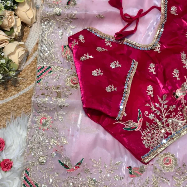 Pink Jimmy Choo Silk Embroidery Saree for Women Festival Wear