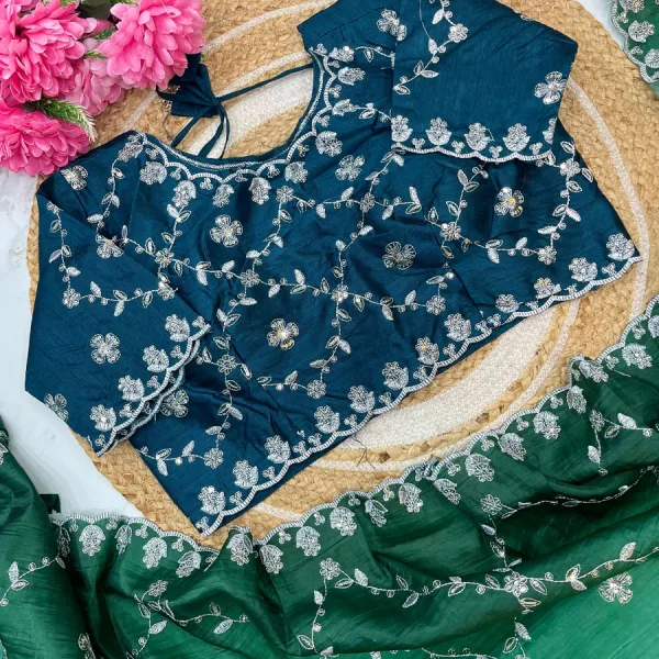 Blue Ombre Crush Silk Saree for Women Festival Wear