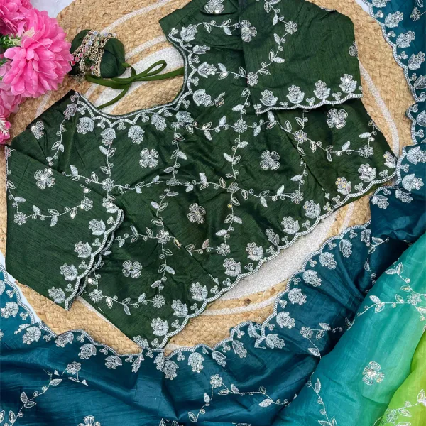 Green Ombre Crush Silk Saree for Women Festival Wear