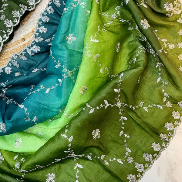 Green Ombre Crush Silk Saree for Women Festival Wear
