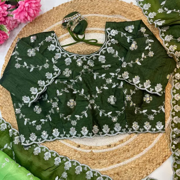 Green Ombre Crush Silk Saree for Women Festival Wear