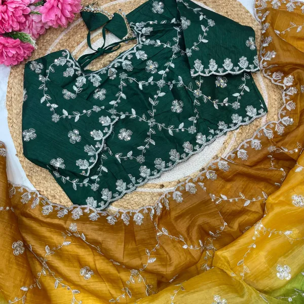 Yellow Ombre Crush Silk Saree for Women Festival Wear