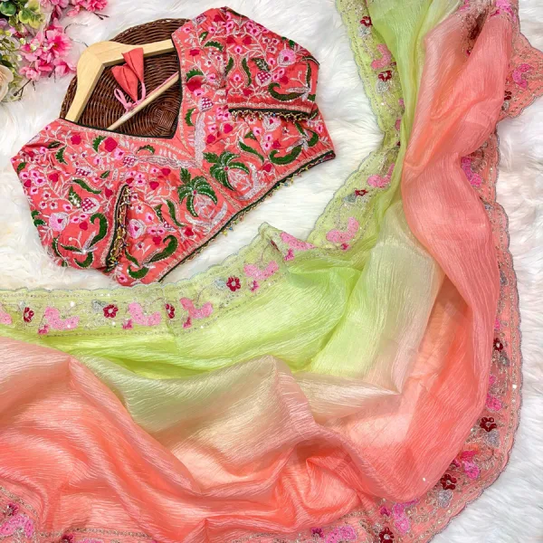 Peach Ombre Candy Crush Silk Saree with Premium Design