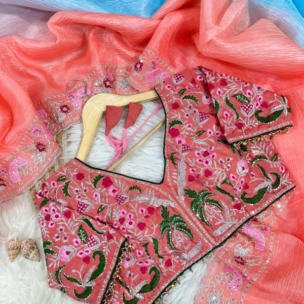 Sky Blue Ombre Candy Crush Silk Saree with Soft Gradient