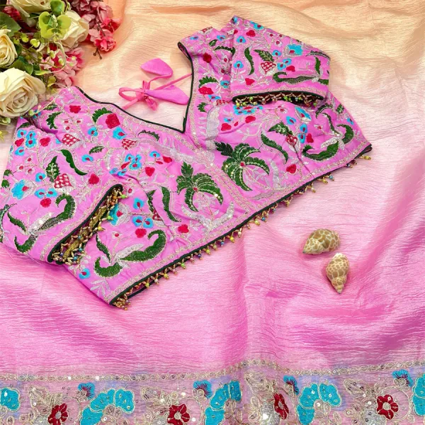 Pink Ombre Candy Crush Silk Saree with Elegant Look