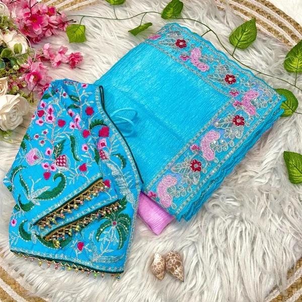 Blue Ombre Candy Crush Silk Saree with Premium Pattern
