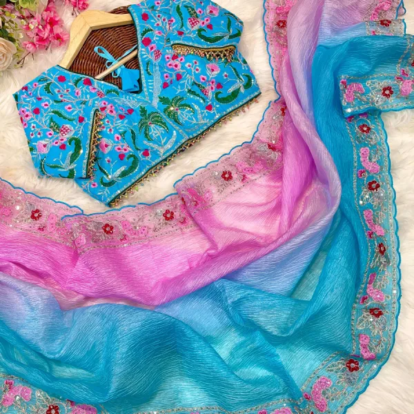Blue Ombre Candy Crush Silk Saree with Premium Pattern