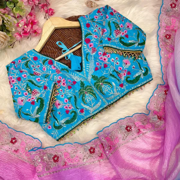 Blue Ombre Candy Crush Silk Saree with Premium Pattern