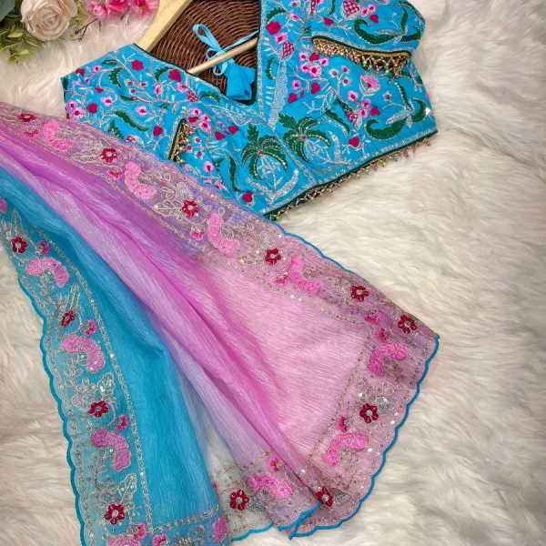 Blue Ombre Candy Crush Silk Saree with Premium Pattern