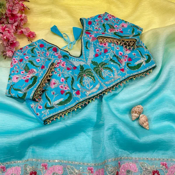 Yellow Ombre Candy Crush Silk Saree with Premium Finish