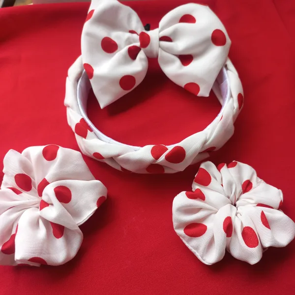 White Braided HairBand with White Polka Dot Retro Design Combo for Women and Girls/Hair Accessories Makeup Hairband Hair Accessories for Women Pack of 4 (White &Red)