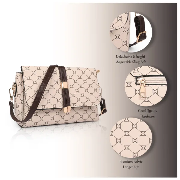 Women's Premium Monogram Sling Bag with Adjustable Strap and Buckle Design Ladies purse Handbag | Stylish Shoulder Bag | Gift for Women