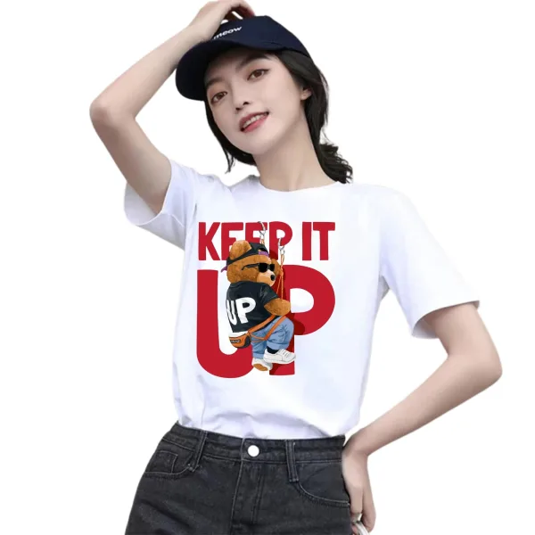 Womens Casual Cotton Round Neck Half Short Sleeve Printed T-Shirt