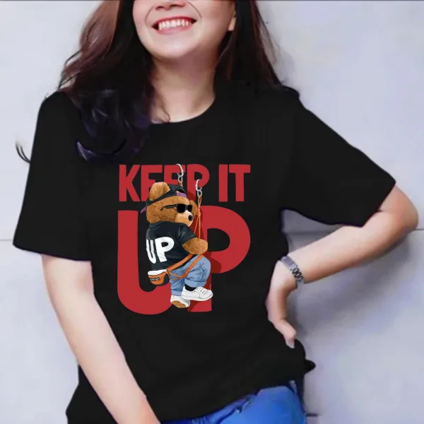 Womens Casual Cotton Round Neck Half Short Sleeve Printed T-Shirt