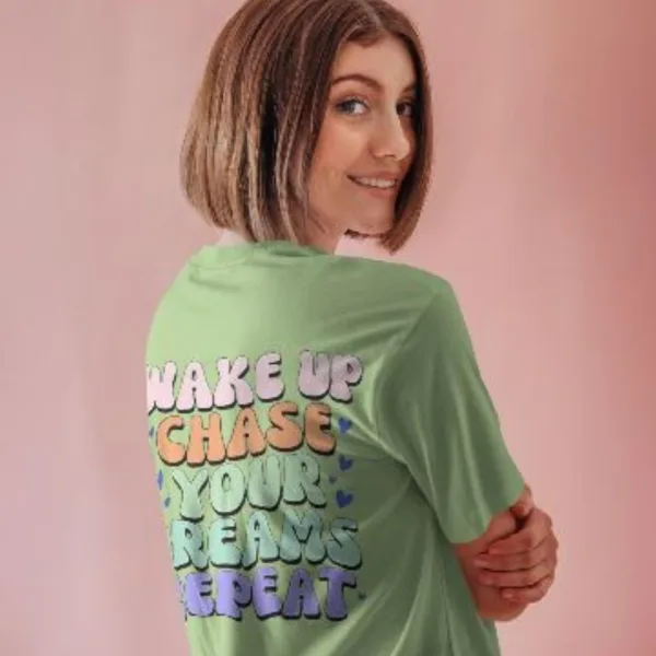 Women's 100% Cotton Oversized Half Sleeve Tshirt for Women-Drop Shoulder Front Printed Round Neck Relaxed Fit T-Shirt