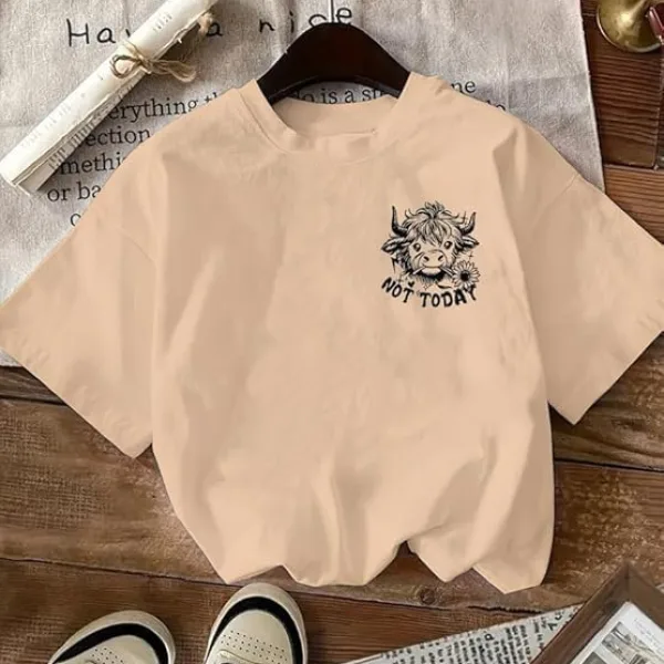 Women Short Sleeve Cotton Blend Oversized Printed Round Neck T-Shirt