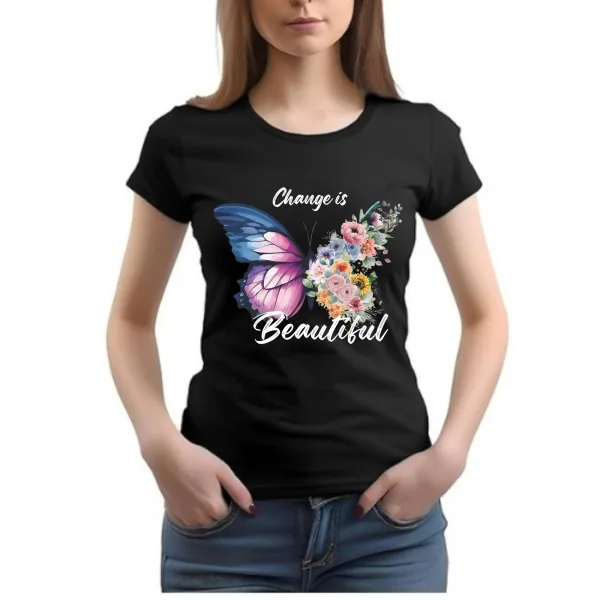 Women's Round Neck Butterfly Floral Graphic 100% Cotton Printed Regular fit Round Neck T-Shirt,