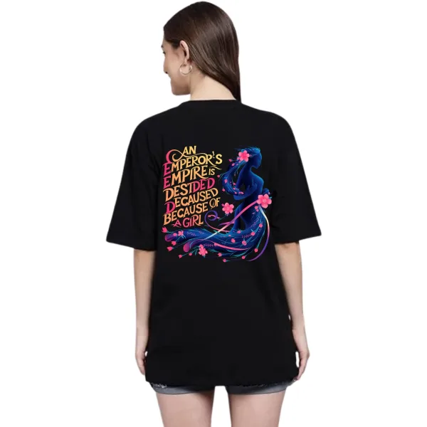 Oversized Tshirt for Women I Short Sleeve Emperor's Empire Design Black Graphic T-Shirt,