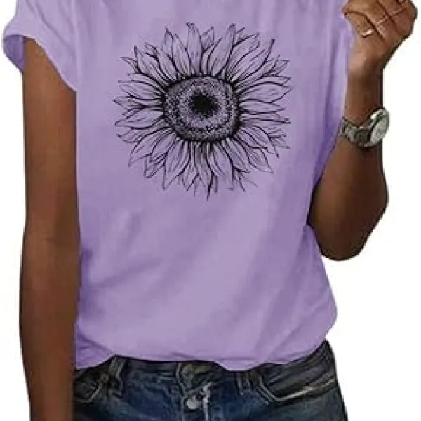 Women's T Shirts Short Sleeve Tees Sunflower Graphic Loose Summer Tops