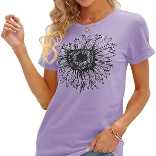 Women's T Shirts Short Sleeve Tees Sunflower Graphic Loose Summer Tops
