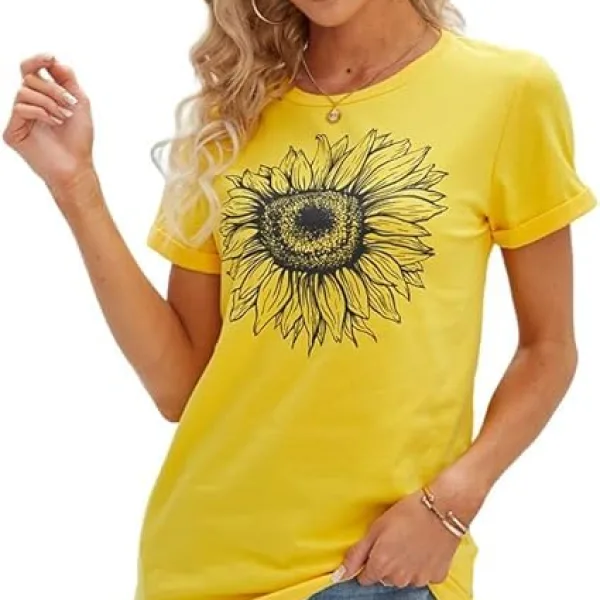 Women's T Shirts Short Sleeve Tees Sunflower Graphic Loose Summer Tops
