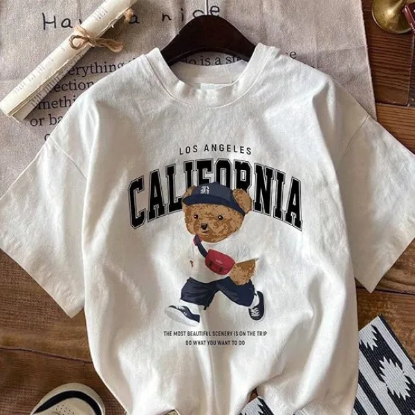 Women Short Sleeve Cotton Blend Oversized Printed Round Neck T-Shirt