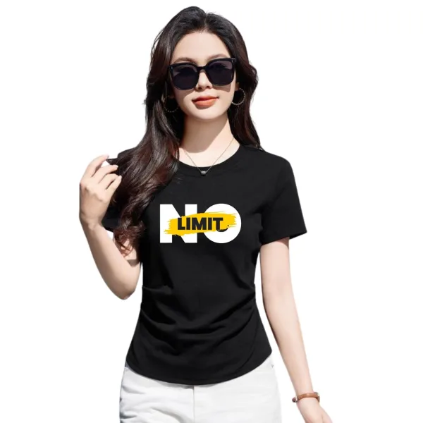 Graphic T-Shirt, Black Cotton Top, Casual Short Sleeve for Girls