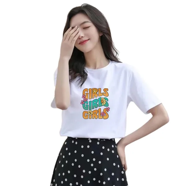 Smile Graphic T-Shirt, White Cotton Top, Casual Short Sleeve for Girls