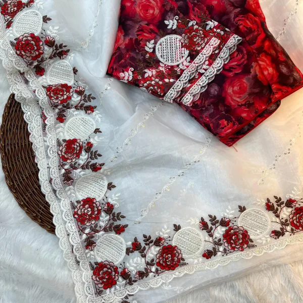 Red Candy Silk Embroidery Saree with Latest Designer Look