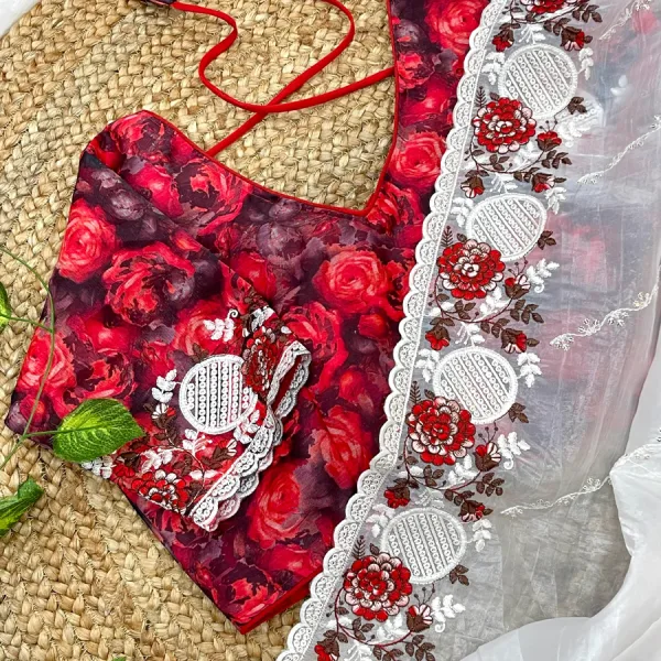 Red Candy Silk Embroidery Saree with Latest Designer Look