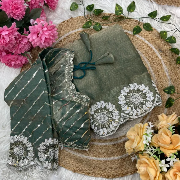 Green Chiffon Silk Embroidery Saree with Bollywood Appeal