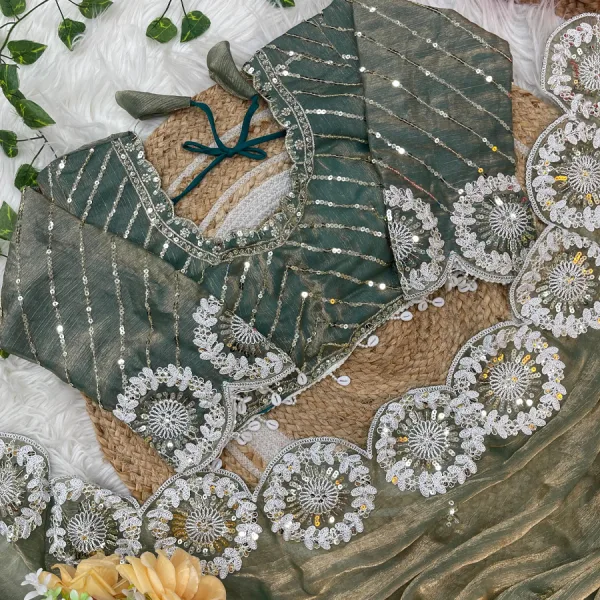 Green Chiffon Silk Embroidery Saree with Bollywood Appeal