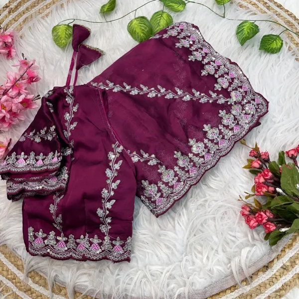Designer Magenta Rangoli Silk Embroidery Saree Stylish Women Outfit
