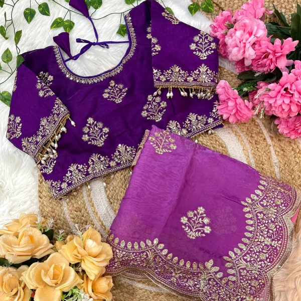 Ombre Pattern Pink Heavy Embroidery Saree for Women